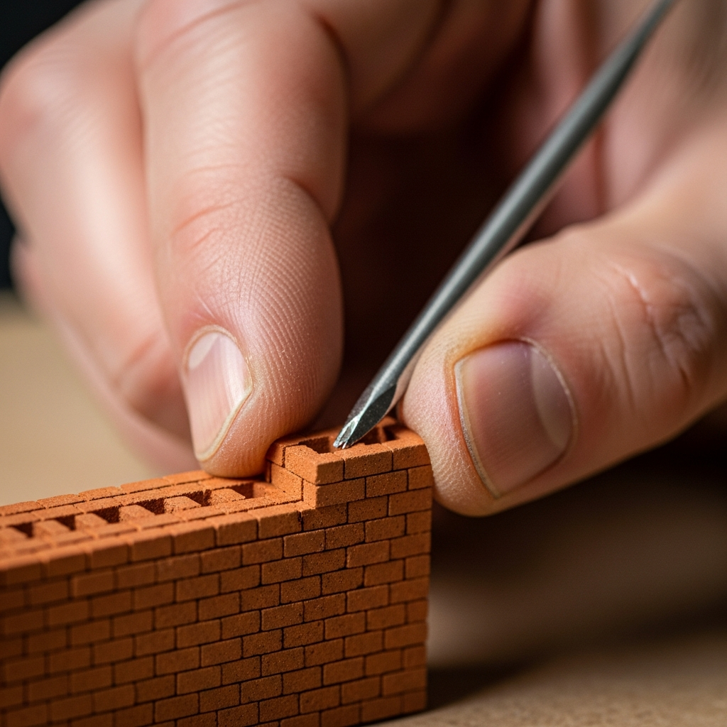Vakman die een baksteen plaatst